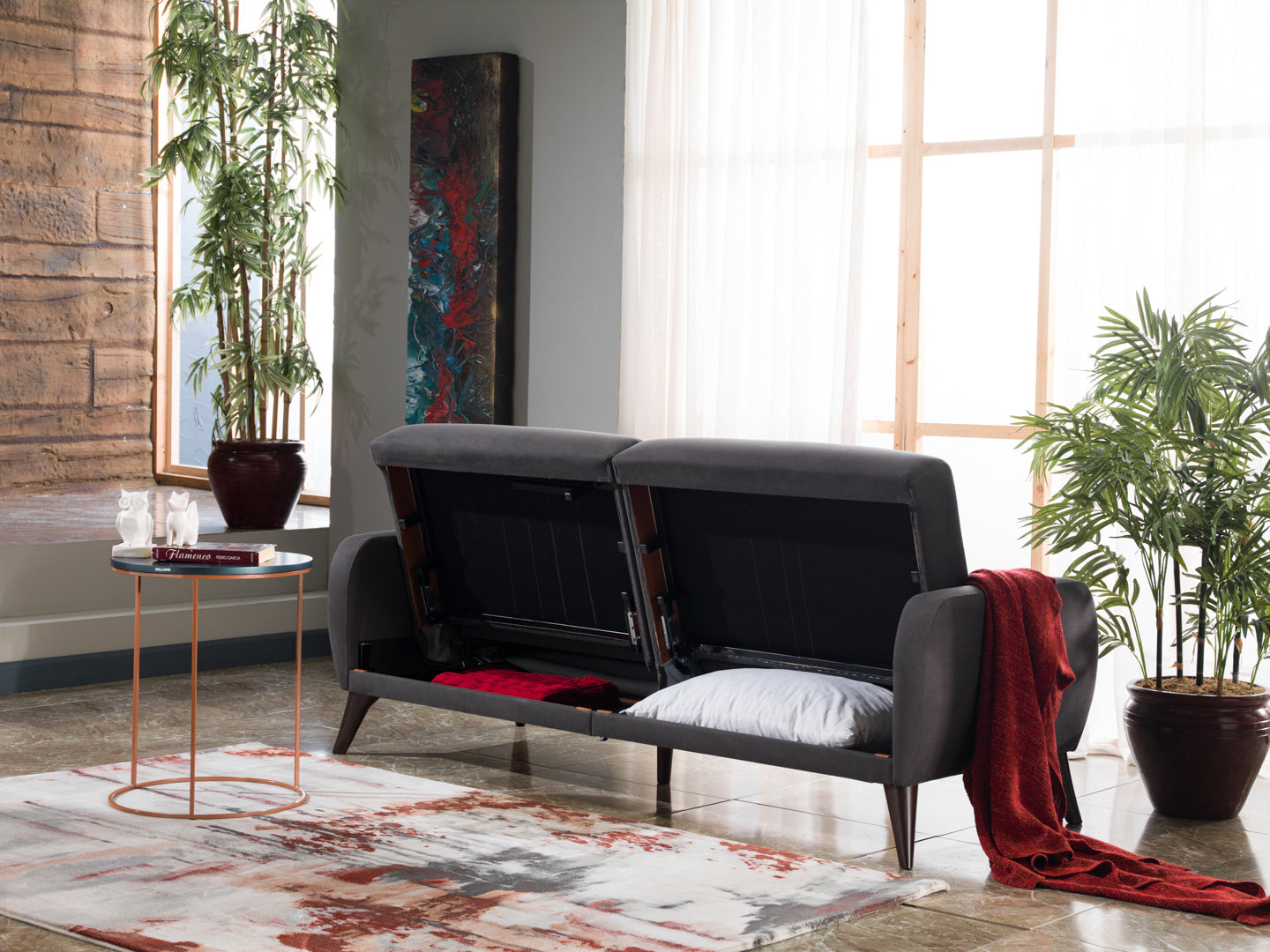 Lelana 78.75'' Sleeper Sofa with Storage Beige by Bellona